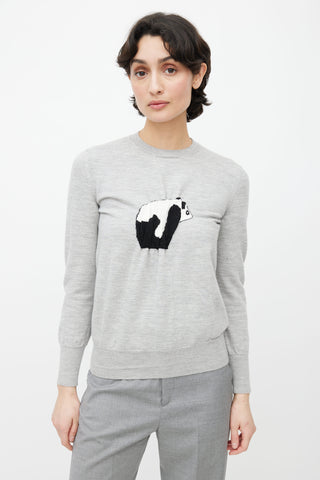Loewe Grey Wool Embroidered Long Sleeve Sweater