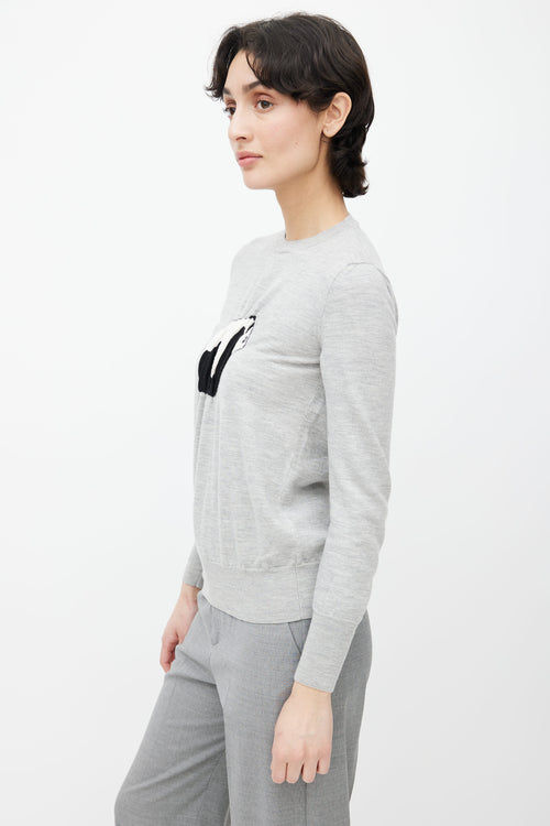 Loewe Grey Wool Embroidered Long Sleeve Sweater