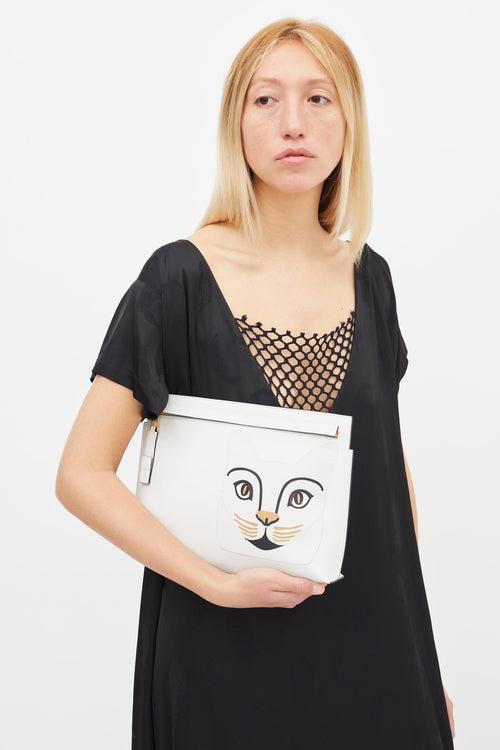Loewe White Leather T Print Pouch