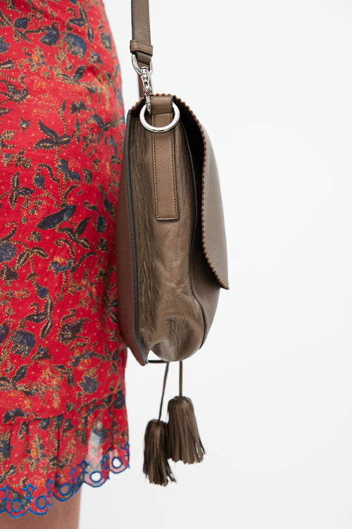 Loewe Brown Leather Anagram Tassel Shoulder Bag