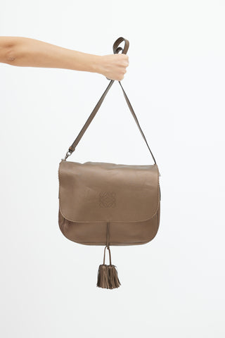 Loewe Brown Leather Anagram Tassel Shoulder Bag