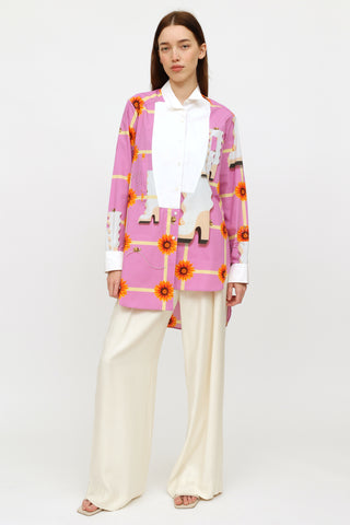 Loewe Pink & Orange Floral Buttoned Shirt Dress
