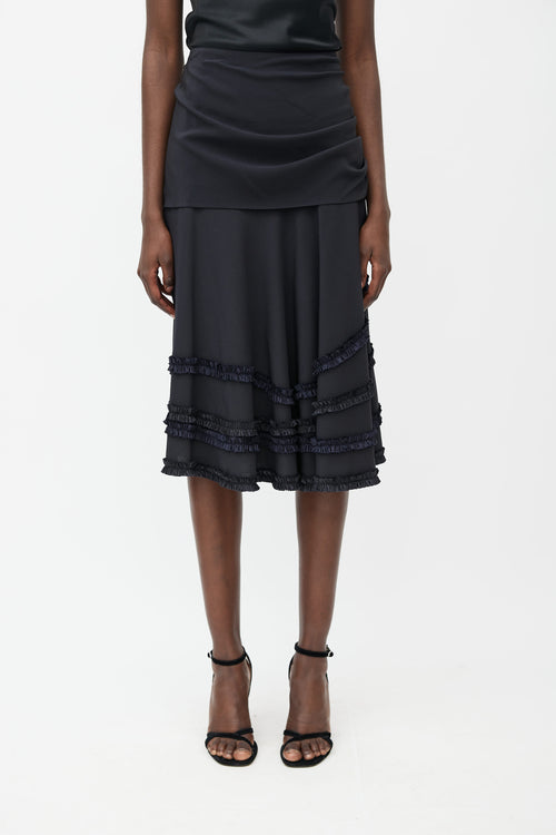 Louis Vuitton Black Silk Ruffle Midi Skirt