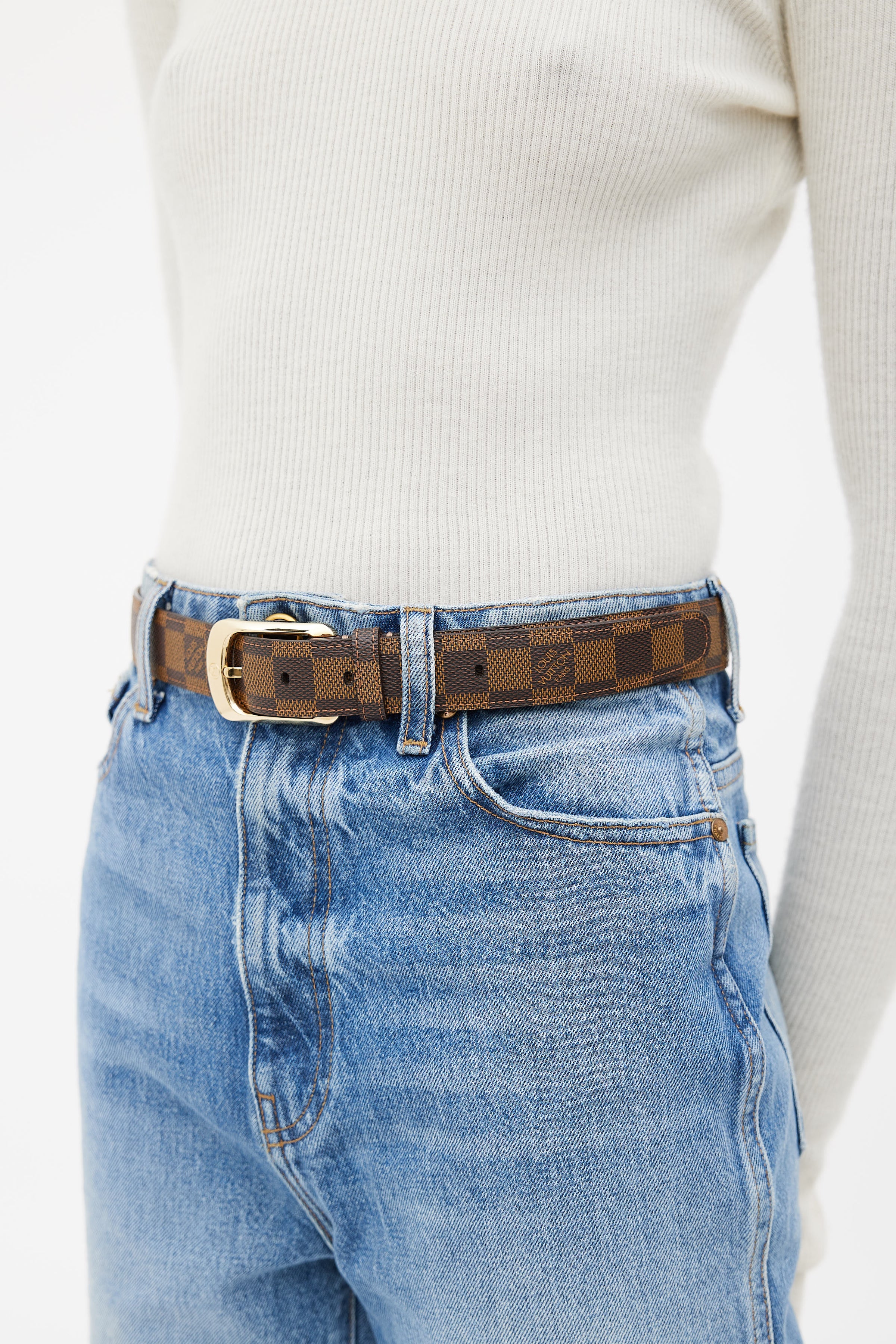 Louis Vuitton Belt Initiales Damier Ebene Canvas/Leather Brown in Canvas/ Leather with Mocha Brown - US