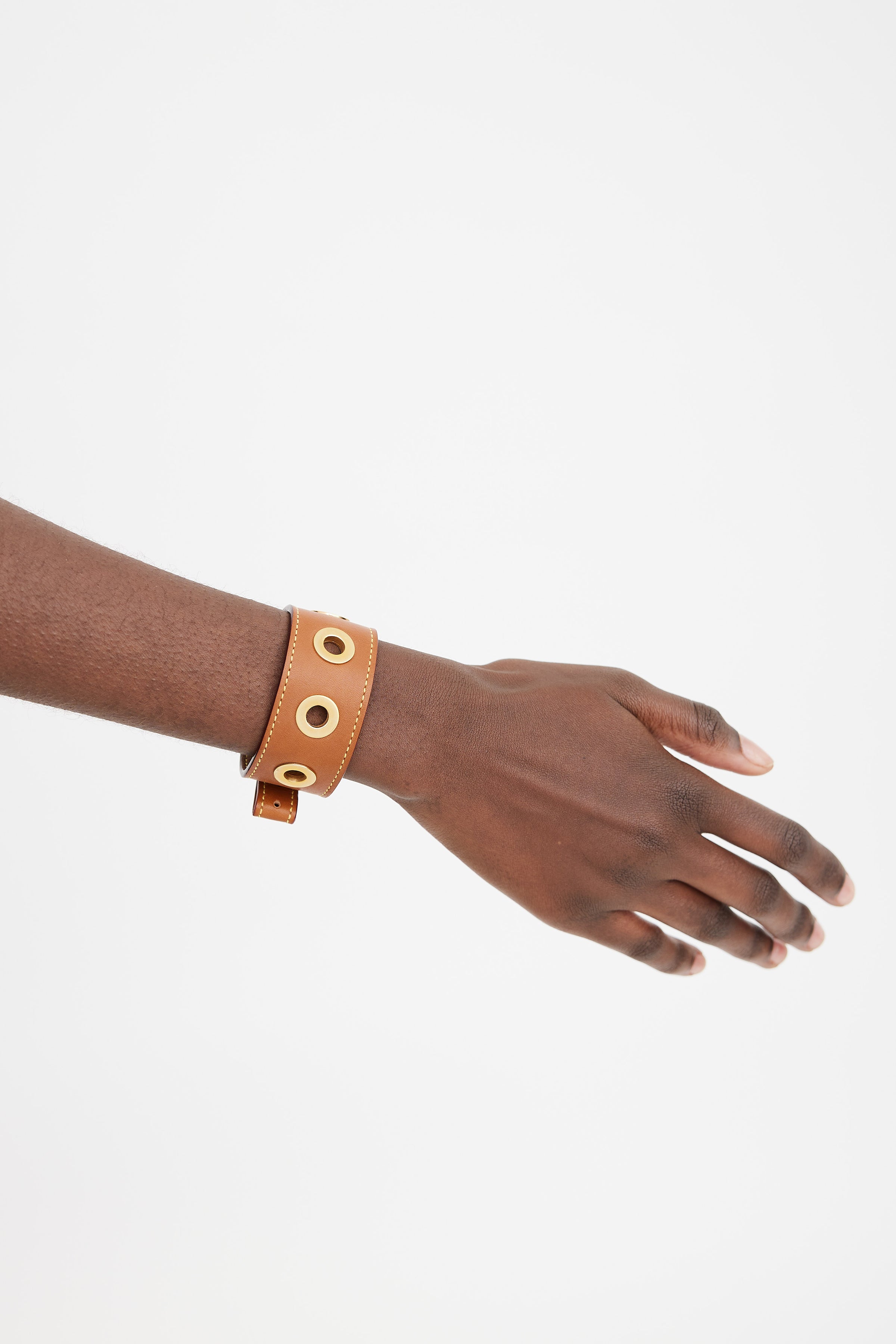 Louis Vuitton leather bracelet Suhari M91847 Double choker gold studded  brown