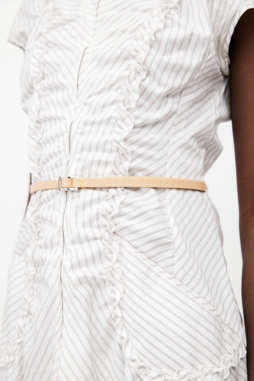 Louis Vuitton Cream & Brown Striped Belted Dress