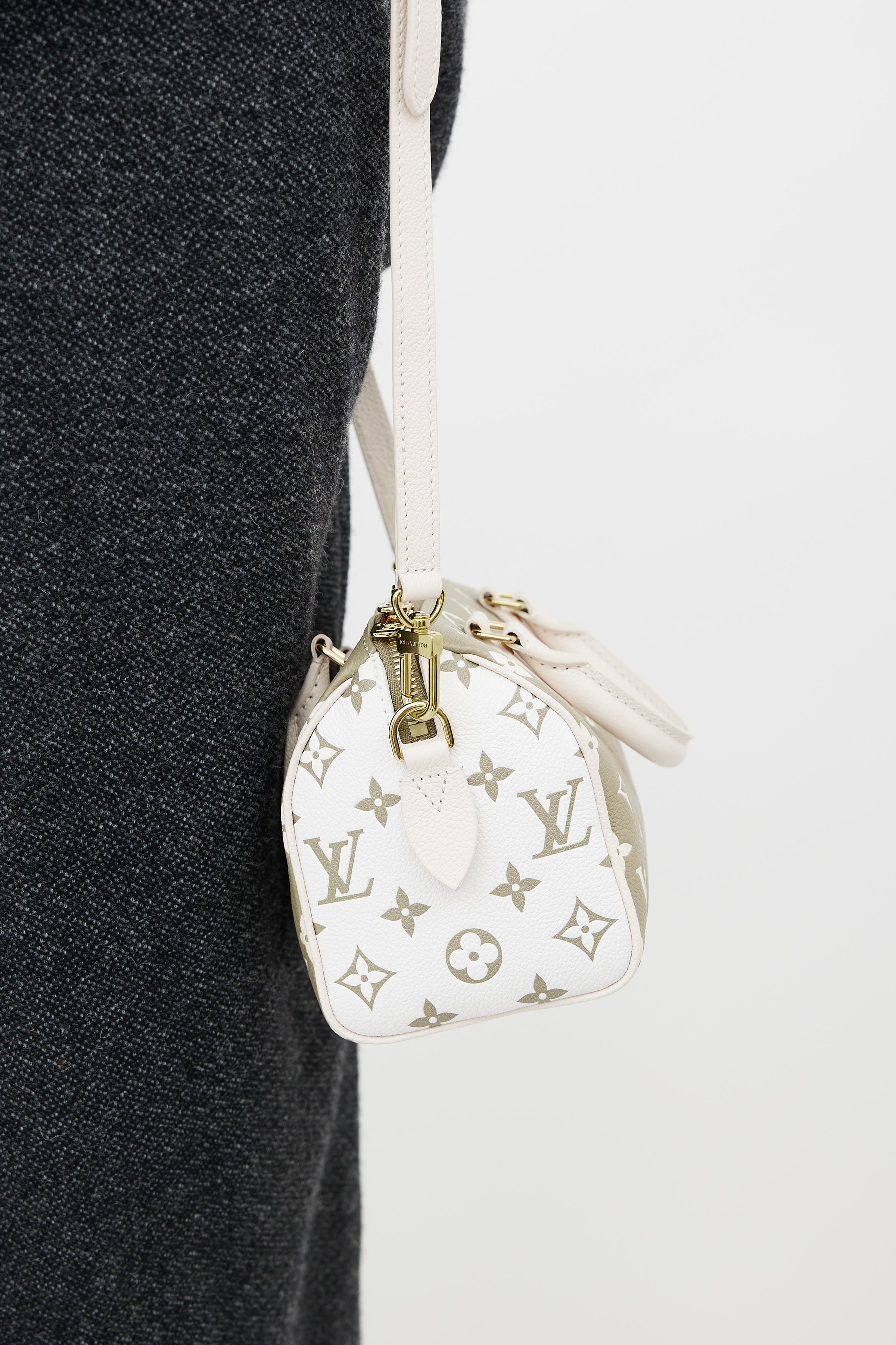 LOUIS VUITTON Speedy bag in beige, grey blue and white …