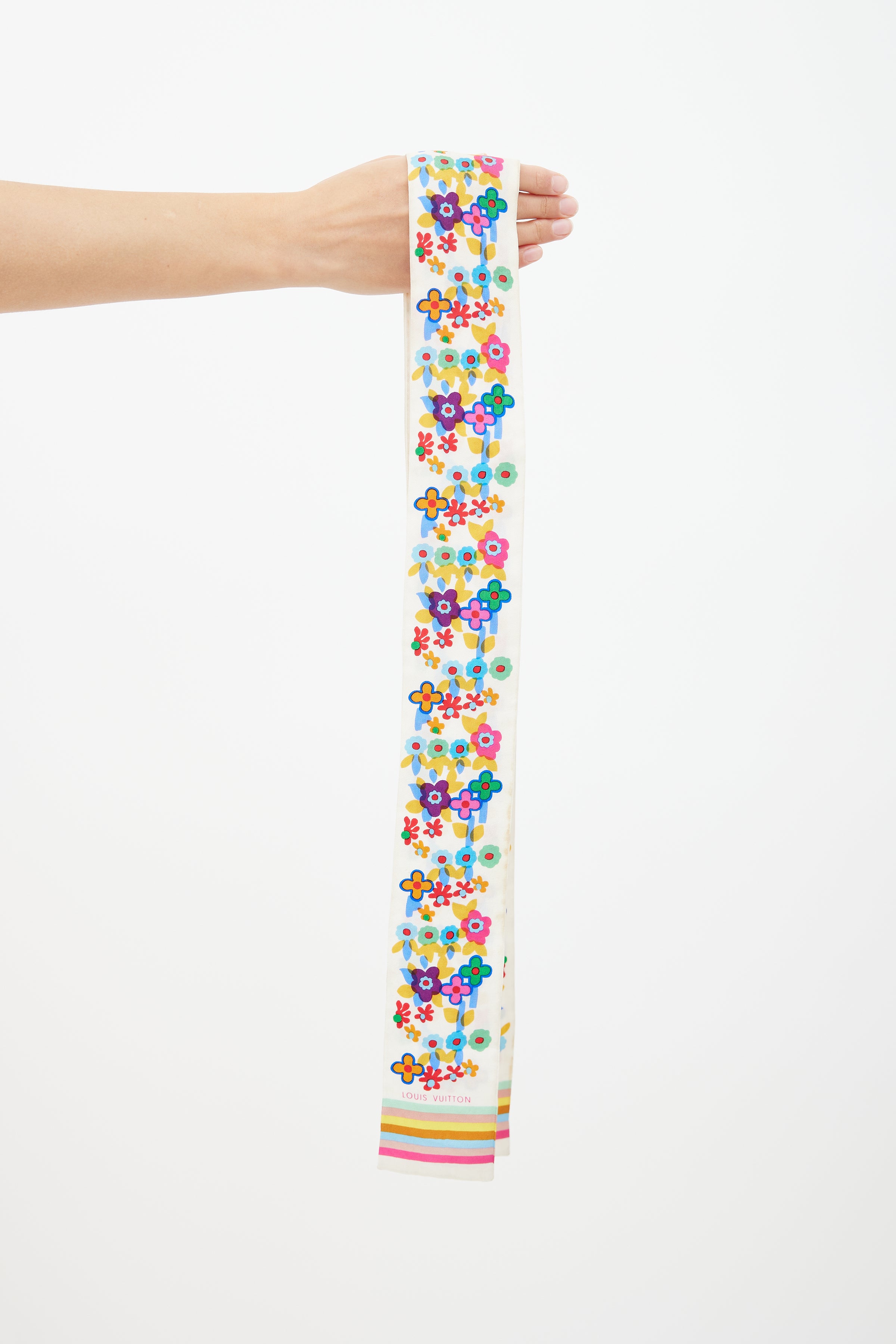 Louis Vuitton // White Multicolor Takashi Murakami Floral Silk Twilly Scarf  – VSP Consignment