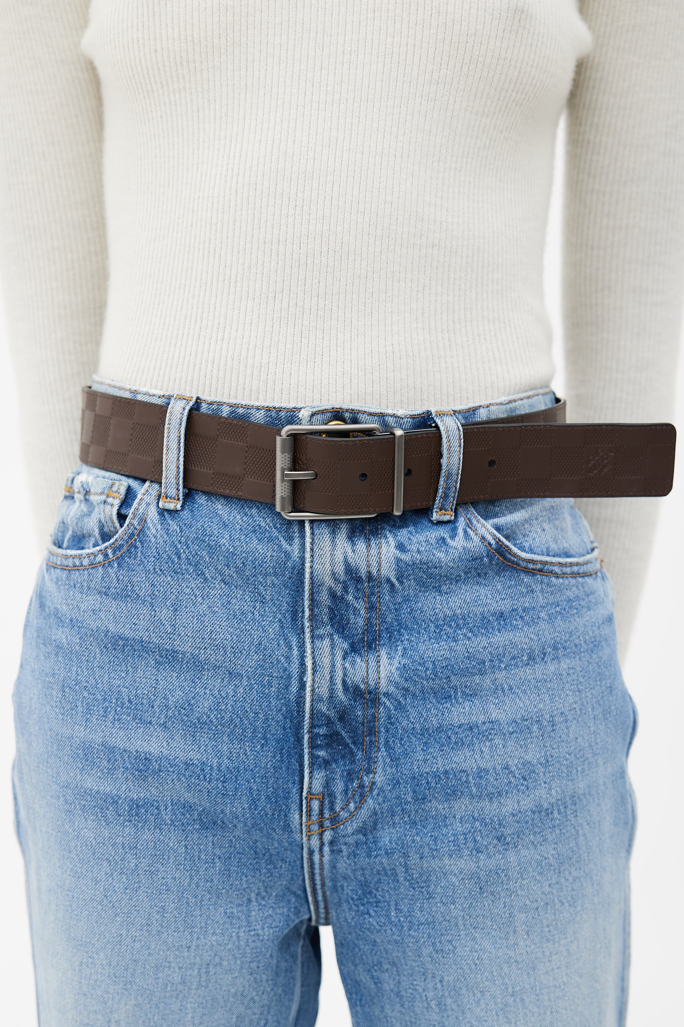 Brand new/Men Fashion Shows/LV Reversible Belt in Blue & Green Monogram Leather