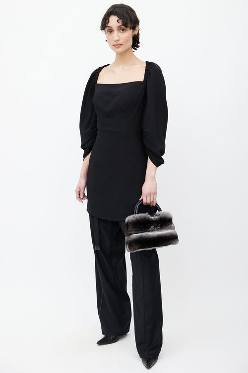 Louis Vuitton Black Leather & Grey Fur Capucines Mini Shoulder Bag