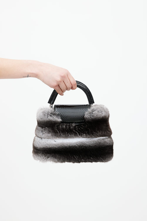 Louis Vuitton Black Leather & Grey Fur Capucines Mini Shoulder Bag