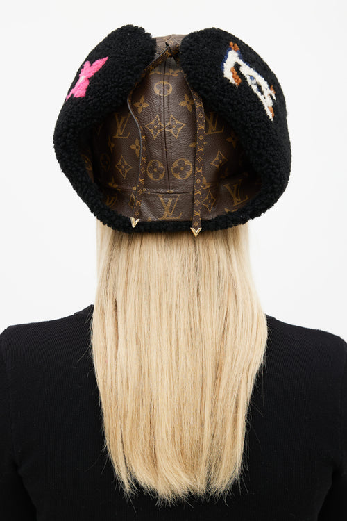 Louis Vuitton Brown Monogram & Black Shearling Chapka Hat