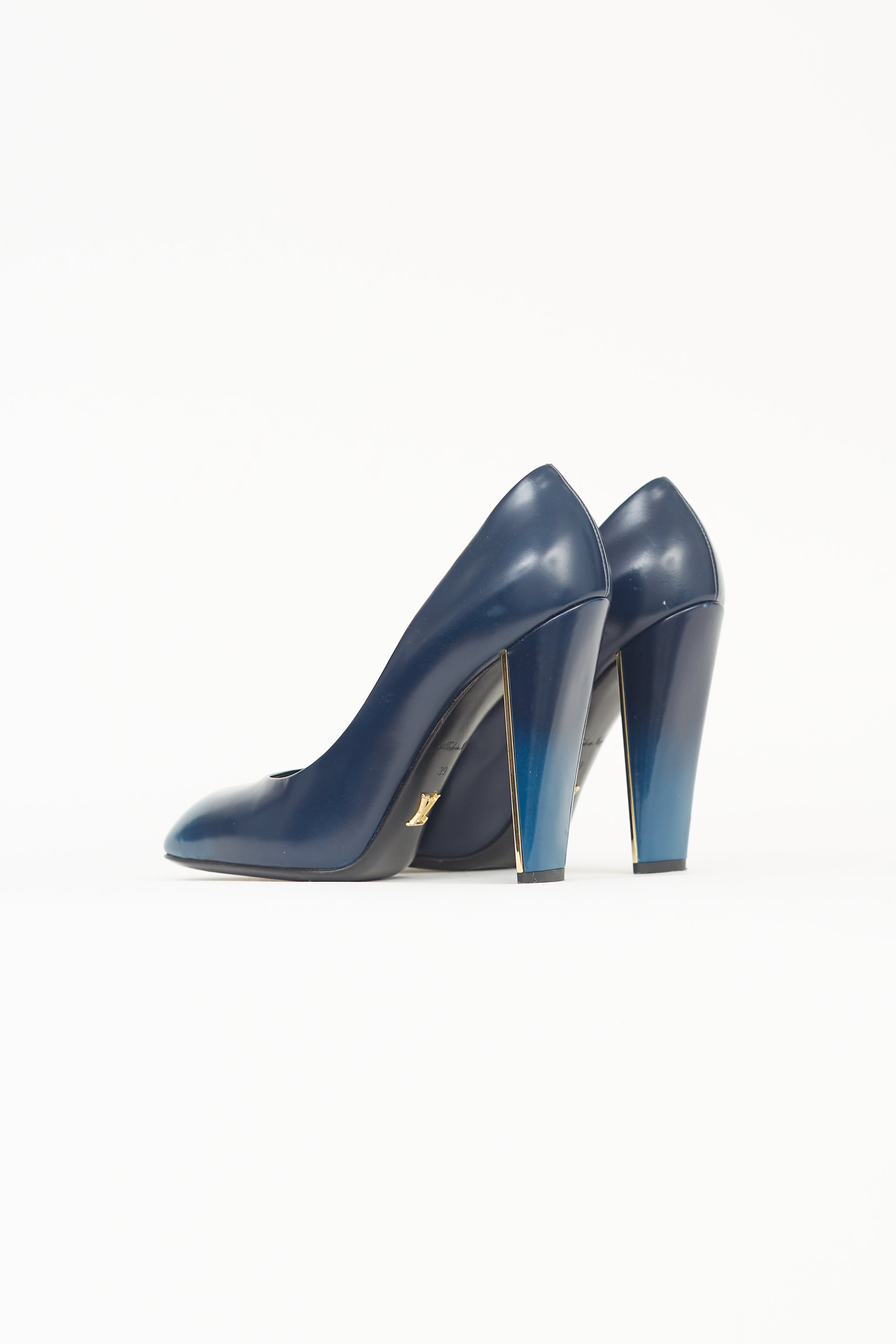 Louis Vuitton “Instinct” Blue Patent Eel Leather High Boots Fleur Heel  SAMPLE 39