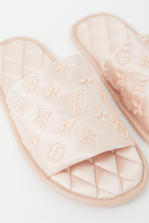 Louis Vuitton Pink Quilted Monogram Satin Slipper