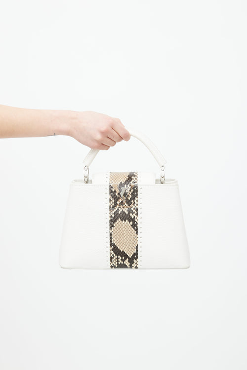 Louis Vuitton White Leather Textured Trim Capucine BB Shoulder Bag