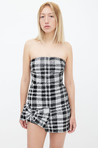 Lovers and Friends Black & White Checkered Sequin Mini Dress