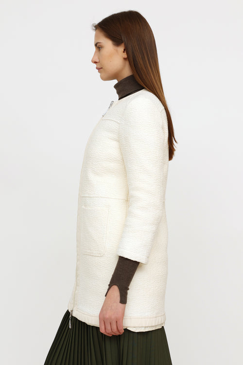 Moncler Cream Freesia Reversible Tweed Coat
