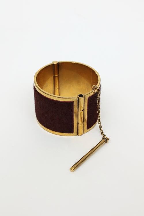 Alexander McQueen Burgundy Ponyhair Cuff Bracelet