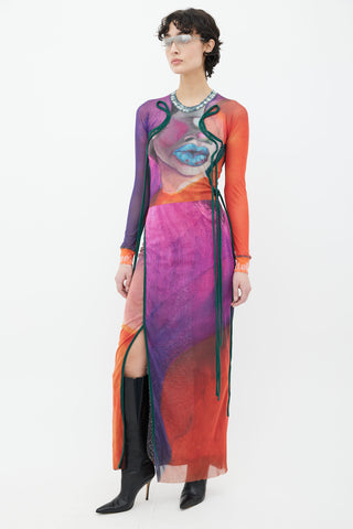 Ottolinger Multicolor Cheyenne Julien Print Mesh Wrap Dress