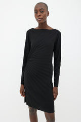 Maison Margiela 2011 Black Pleated Belted Midi Dress