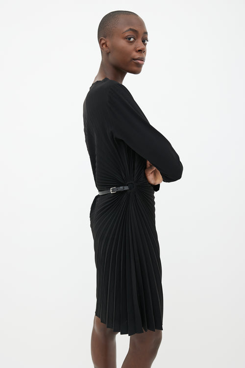 Maison Margiela 2011 Black Pleated Belted Midi Dress