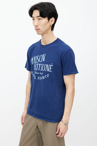 Maison Kitsuné Navy Letter Print Short Sleeves T-Shirt