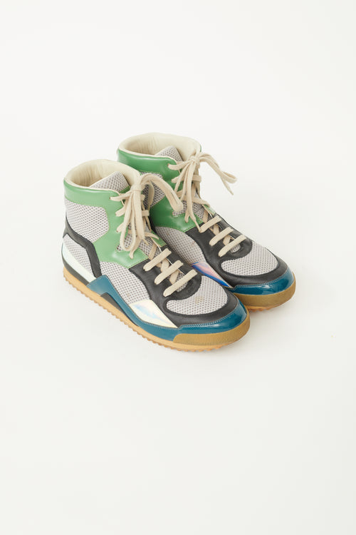 Maison Margiela Green, Blue & Silver Mesh High-Top Sneaker