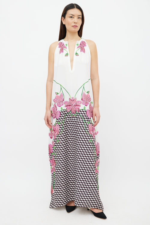Manish Arora White & Multi Beaded Floral Maxi Dress