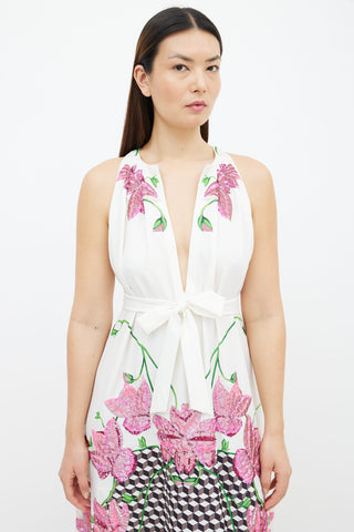 Manish Arora White & Multi Beaded Floral Maxi Dress