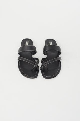 Manolo Blahnik Black Leather Susa Contrast Stitch Sandal