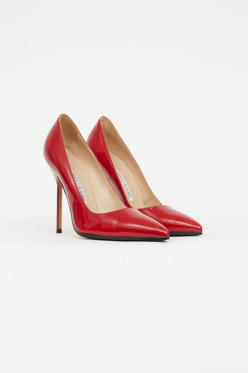 Manolo Blahnik Red Patent Pointed Toe Pump