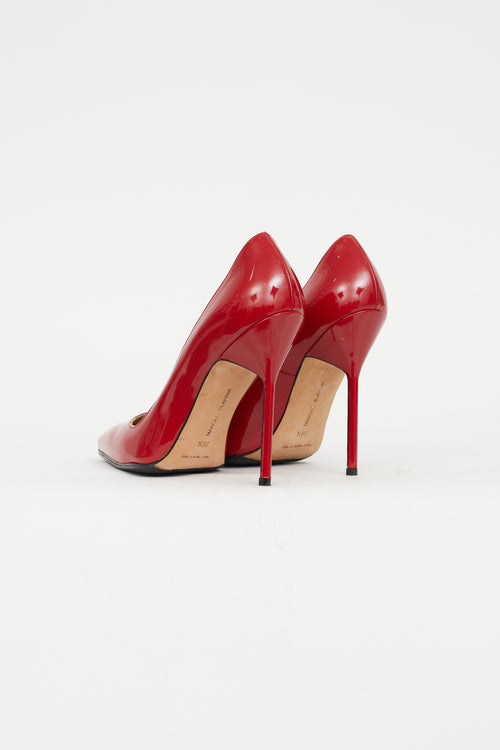 Manolo Blahnik Red Patent Pointed Toe Pump