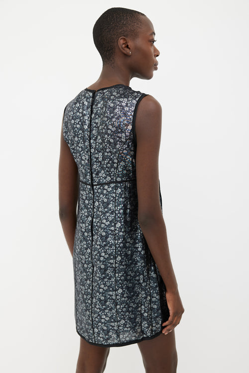 Marc Jacobs Black Floral Metallic Ruffle Shift Dress