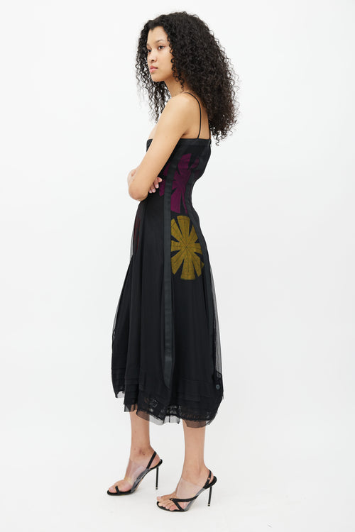 Marie Saint Pierre Black & Multi Floral Mesh Dress