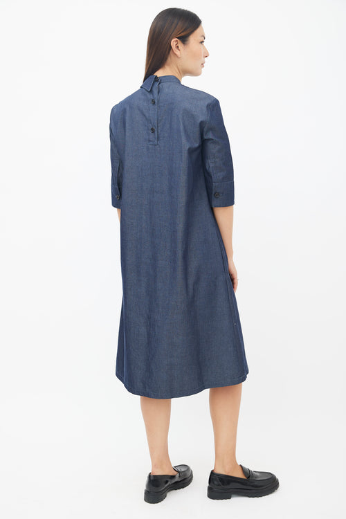 Marni Blue Cotton Pleated Midi Dress