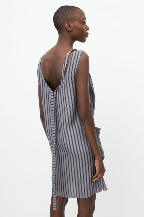Marni Grey & Black Silk Stripe Drape Dress