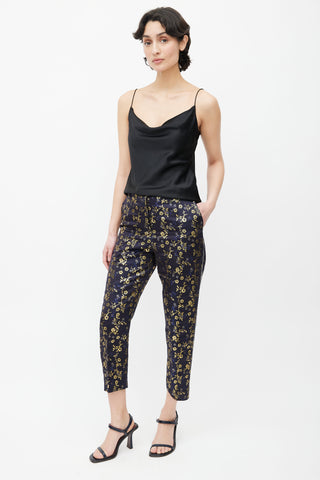 Marni Navy & Gold-Tone Embroidered Floral Pant
