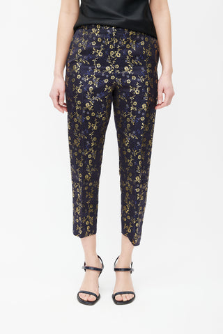 Marni Navy & Gold-Tone Embroidered Floral Pant