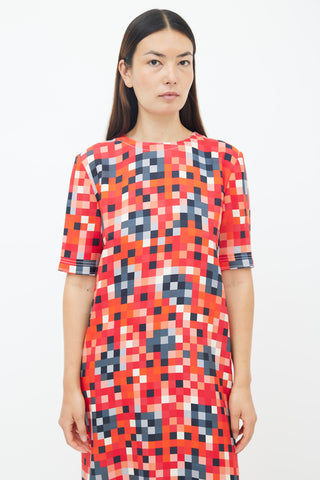 Marni Red Multicolour Geometric Shift Dress