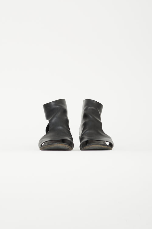 Marsell Black Leather Peep Toe Heeled Boot