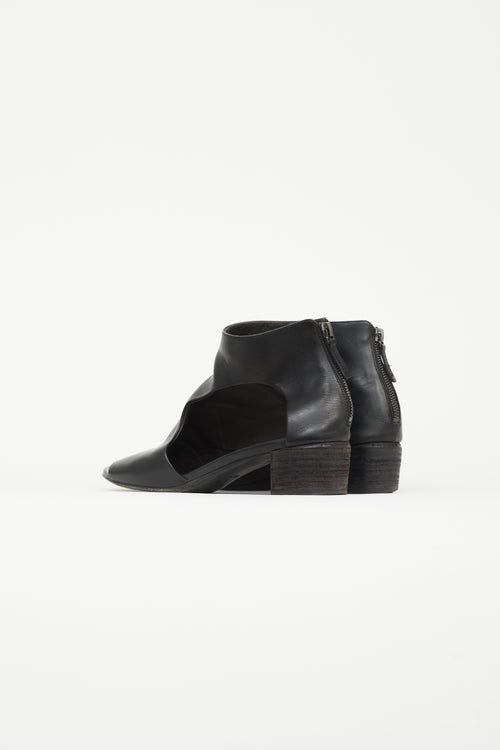 Marsell Black Leather Peep Toe Heeled Boot