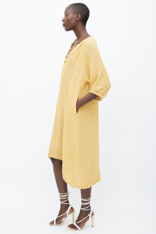 Masscob Yellow Linen Three-Quarter Sleeve Tunic Dress