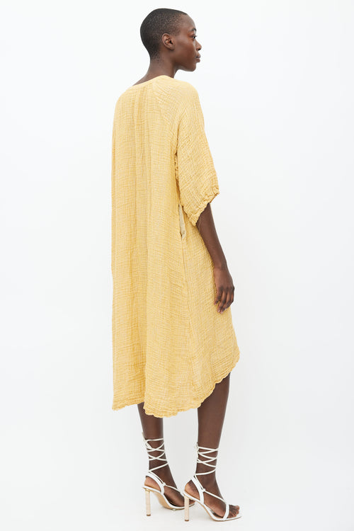 Masscob Yellow Linen Three-Quarter Sleeve Tunic Dress