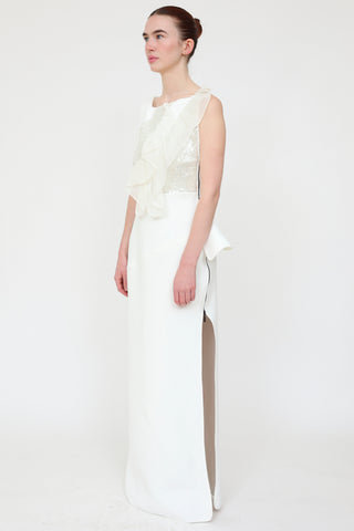 Toni Maticevski //HOLD White Sequin Thrilling Gown - AT DRYCLEANING
