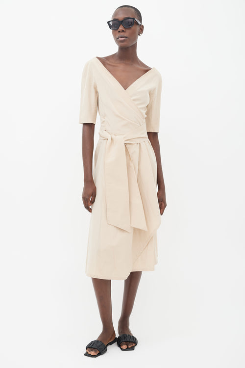 Max Mara Beige Silk Blend Wrap Midi Dress