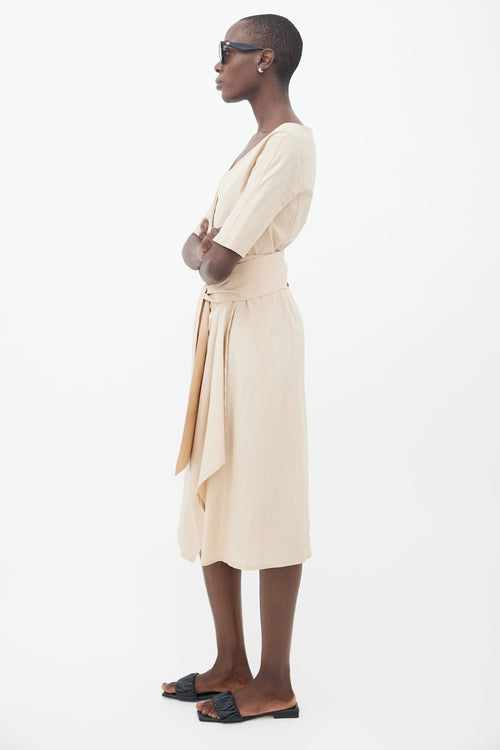 Max Mara Beige Silk Blend Wrap Midi Dress