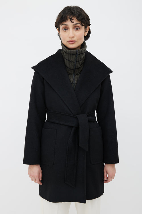 Max Mara Black Wool Shawl Collar Hood Coat