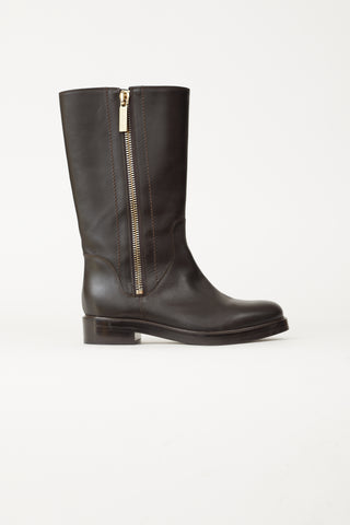 Max Mara Dark Brown Leather Zipped Boot