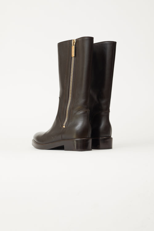 Max Mara Dark Brown Leather Zipped Boot