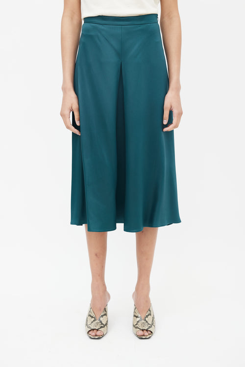 Max Mara Green Satin A-Line Skirt